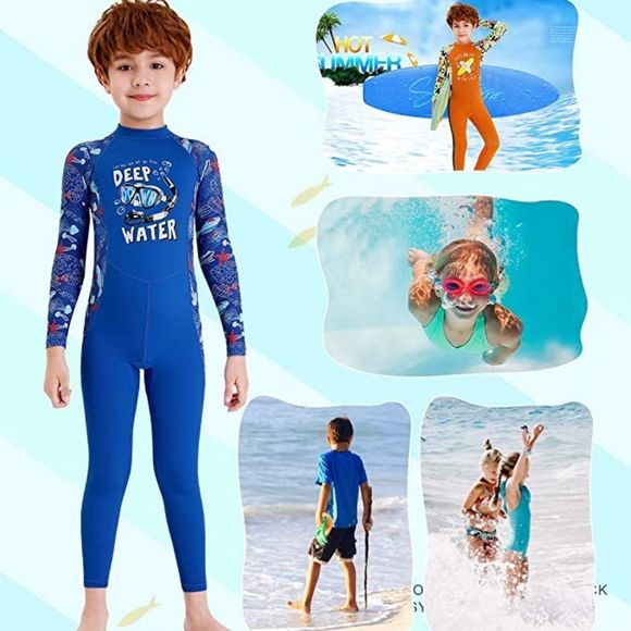 DIVE & SAIL Kids One Piece Long/Short Sleeve Swimsuit Sun Protection Sunsuit - Picture 9 of 9
